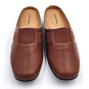 Comfortview Womens Shoes 9M Brown Faux Leather Mules Slip Ons NEW